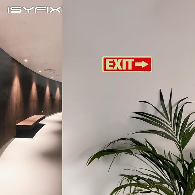 iSYFIX Exit Signs with Directional Right Arrow, Glow in the Dark, Photoluminescent Aluminum 12x4 Inch - 12 Pack, Laminated for UV & Weather Resistance, Ideal for Offices, Schools, Theaters & More