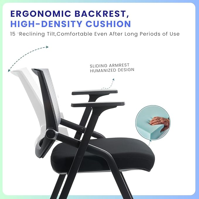 BLANEDUO, 16 Pack Conference Room Chairs, Folding Office Desk Chair with Lumbar Support and Sliding Armrest, Stackable Office Guest Chairs & Reception Chairs