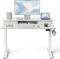 FEZIBO 40 x 24 Inch Height Adjustable Electric Standing Desk with Double Drawer, Stand up Home Office Computer Desk with 4 Height-Adjustable Feets & 2 Hooks, White