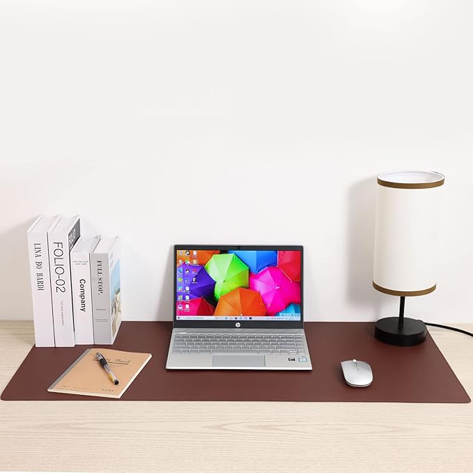 Wolaile Desk Blotter Pad,36x17 inch PU Leather Computer Mouse Mat,Non-Slip Waterproof Writing Desktop Protector for Office Home,Large,Beige White