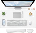 Bloss Leather Desk Pad and Keyboard Wrist Rest, Large Mouse Pad + Keyboard Pad+Mouse Wrist Support, Non-Slip Desk Mat Protector for Office, Home(31.5×15.7 Inches,White)