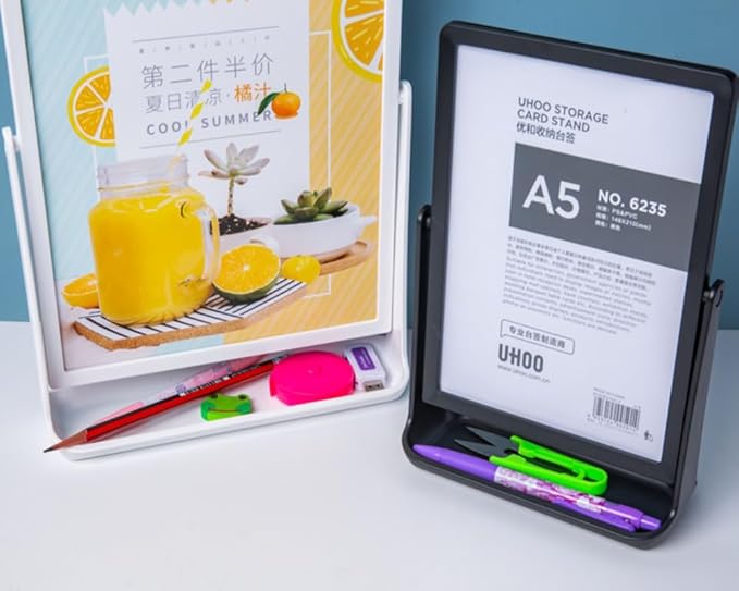 ECKEK ABS Plastic Sign Holder, Menu Displays T Shape Sign Stand, Rotating Display Stand for Ads, Menu, Photos, Business Card (White A4 210×297mm/8.27×11.69 inches)