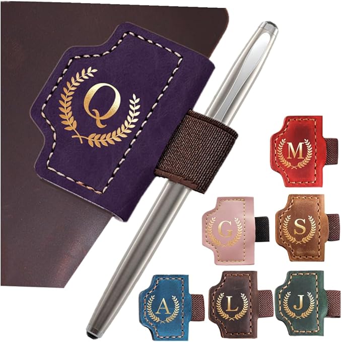 Personalized Mark Bookmark with Pen Holder, Leather Magnetic Book Marker 26 Letters,Custom Initials Page Marks, Gifts for Book Lovers Readers Men Women (Purple, Q)