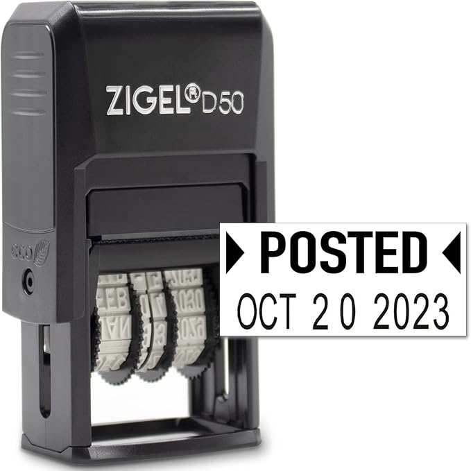 ZIGEL D50 Date Stamp with Posted - Self Inking Date Stamp - Black