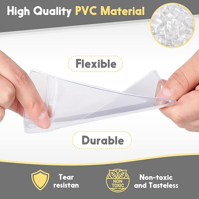 Marspark 500 Pieces Clear Plastic Horizontal Name Badge ID Card Holders with Waterproof Type Resealable Zip, 3.54 x 2.36 in, Transparent PVC Sleeve for Office Back to School Supplies