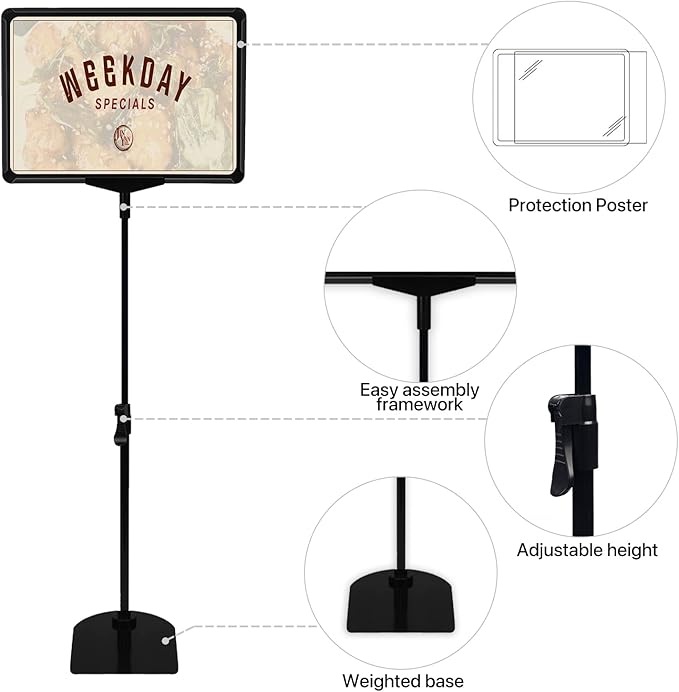 BUTUNITA Sign Holder Stand 8.5x11 Inch for Floor Table, Adjustable Tabletop Sign Holder Floor Poster Stand, Vertical & Horizontal View (Black,4Pcs)