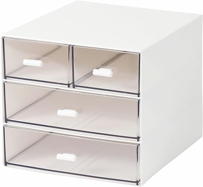 MILULUGO Makeup Organizer with 4 Drawers, Desk Organizer, Cosmetics Storage Box for nail polish, Lipstick, Brushes, Jewelry, Skincare, Bathroom Organization Boxes - White