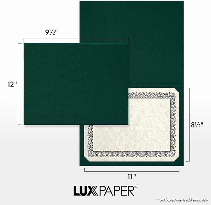 LUXPaper 9.5" x 12" Certificate Holders | Green Linen | 100lb. Cover | 50 Qty