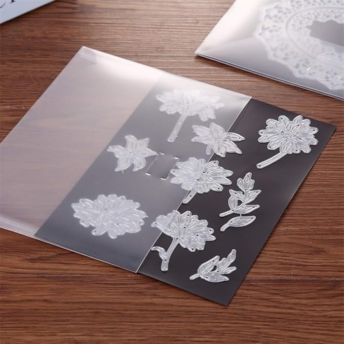 10 Pack Sturdy Clear Plastic Envelope Storage Pockets & 10Pack Rubber Soft Magnet Sheet for Cutting Dies Stencil Crafting Die Cuts Stamps Storage Sets Great for Stamper Crafter Porjects 0.5mm