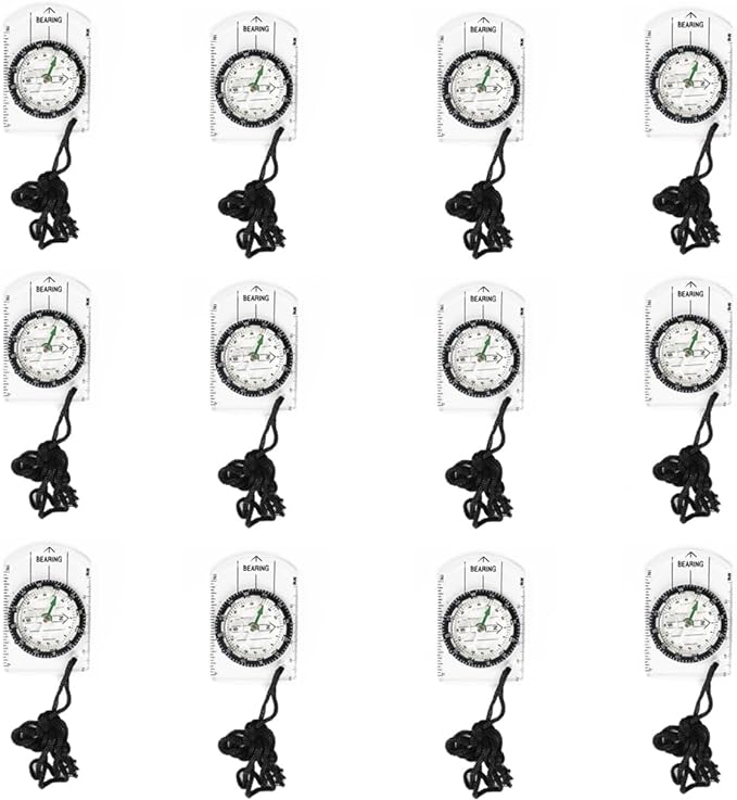 BOSOIRSOU 12pcs Orienteering Compass Set - Waterproof, Map Compass for Hiking, Backpacking, Camping, Kids, Travelling