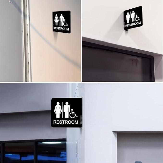 Faittoo Restroom Sign, Bathroom Signs, (2 Pack) 6 x 6 Inches Acrylic Sign, for Office or Business Bathroom and Toilet Door or Wall Decor, Indoor Outdoor Use (Men and women with Handicap)