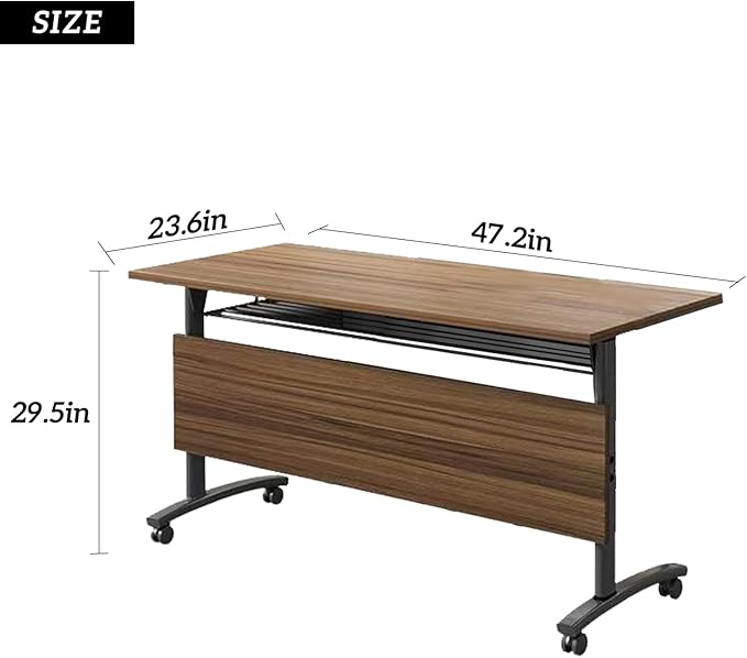 Folding Conference Table Foldable Conference Room Table,Conference Training Rooms Flip Top Mobile Training Table,Rolling Meeting Table with Caster Wheels,Suitable for Office,Meeting Room (47.2in)