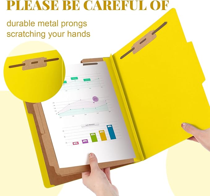 Skyygemm 24 Pcs Classification Folders Letter Size, 3 Divider Pressboard File Folder with Fasteners, Expanding File Organizer Bulk for School Teachers, Office Employee, Coworker, Staff (Yellow)