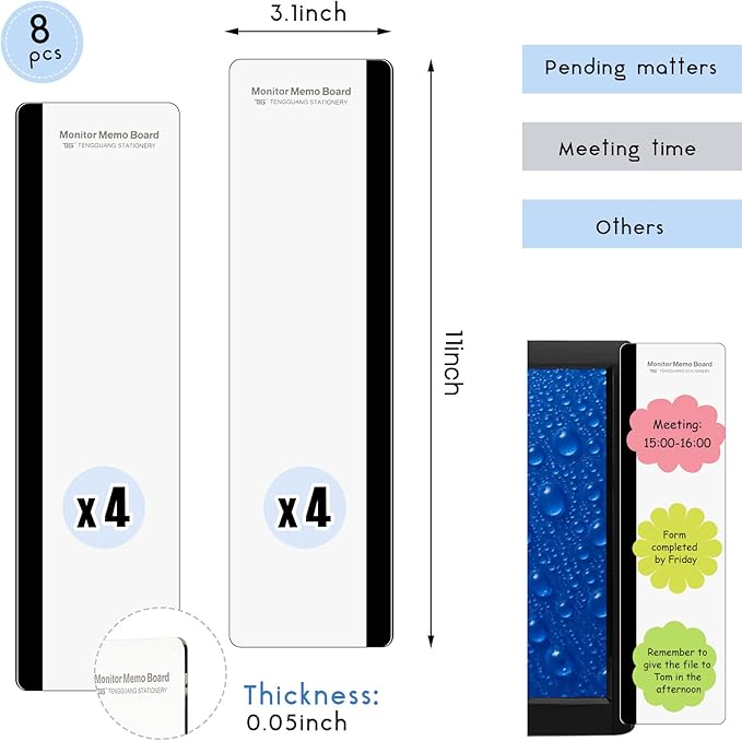 Zonon 8 Pieces Computer Monitor Notes Screen Monitor Memo Board Sticky Note Holder Message Board Computer Side Panel for Office Home Desktop Left and Right