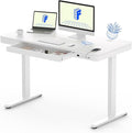 FLEXISPOT Comhar Electric Standing Desk with Drawers Charging USB A to C Port, Height Adjustable 48" Whole-Piece Home Office Computer Laptop Table with Storage (White Top + Frame)