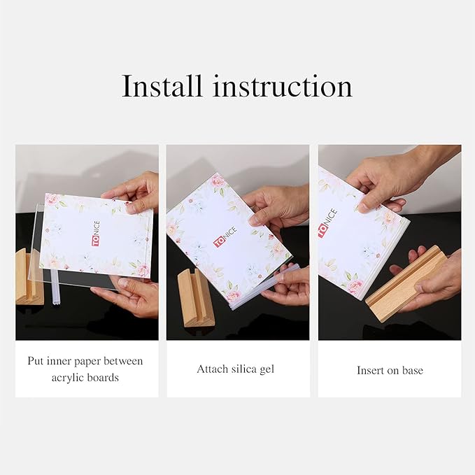TONICE® 3 Pack 5x7 Acrylic Sign Holder T Shape Clear Acrylic Double Sided Frames with Wood Base Table Menu Display Stand Flyer Display (Optional 8.5x11/5x7 Inch L/T Shape)