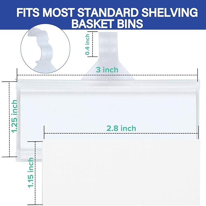 Plastic Wire Shelf Label Holder, Reusable Shelf Tags for Pantry Retail Store, Supermarket UPC Price Card & Ticket Display, Strong & Easy Clip Design Tight Snap Lock Closure. 1-1/4" H X 3" W (100)