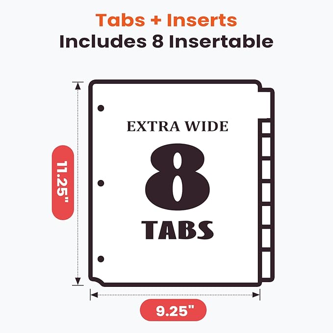 Sooez 24 Count Dividers with Pockets, 8 Tabs Binder Dividers for 3 Ring Binders, Binder Dividers with tabs, Binder Divider with Pockets for US Letter Size, Insertable Big Tabs, Red, Set of 3