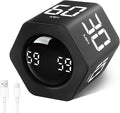 GuDoQi Rotating Pomodoro Timer 1 5 10 30 60 Min Preset, Hexagon ADHD Flip ProductivityTimer Tool Pause, Vibration, Mute, Adjustable Sound Alert for Work, Study, Back to School, Kitchen, Black