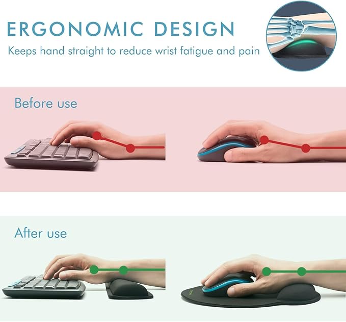 Ergonomic Mouse Pad with Wrist Rest Premium Memory Foam Keyboard and Mouse Wrist Rest Pads Set- for Comfortable Typing &Wrist Pain Relief (Pack of 4)