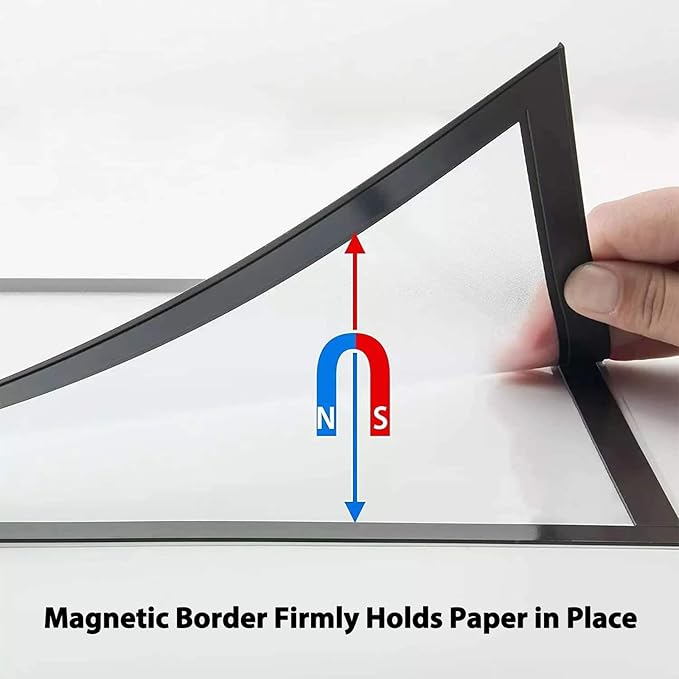 JIUYE Magnetic Sign Holder 8.5 x 11 Wall Mount,Self Adhesive Picture Display Frame as Document Poster Paper Holder,Magnetic Framed Holder with Clear PVC Cover,Black 6pcs