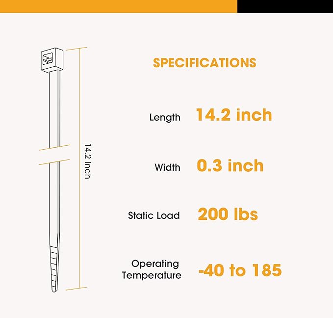 14 Inch Zip Ties Heavy Duty, 100Pack Cable Ties 200 LBS Tensile Strength Wire Ties for Garden, Farm Home and Office