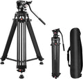 PULUZ 67"/170cm Video Tripod, Heavy Duty Aluminum Alloy Camera Tripod Stand with 360° Fluid Drag Head, QR Plate Compatible with Canon Nikon Sony and Other DSLR Camera Camcorder, Load Up to 22lb/10kg