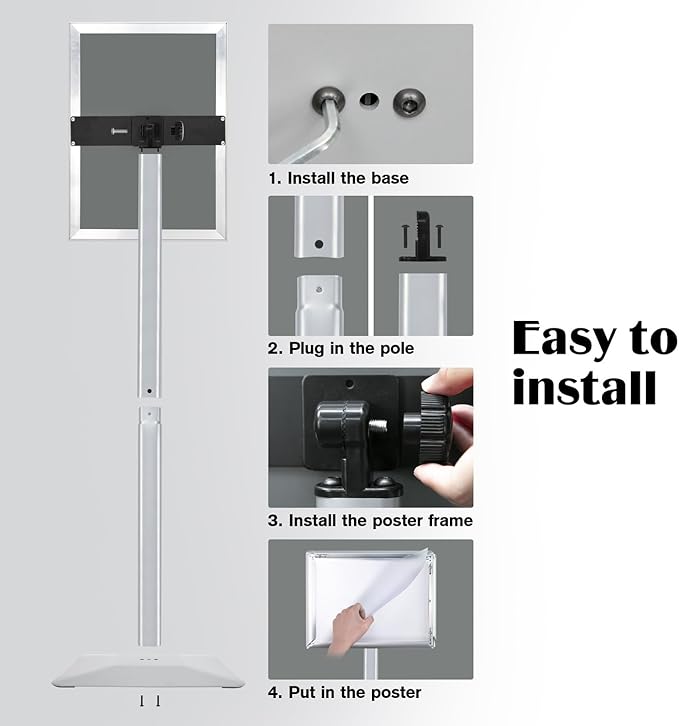 Golemas Sign Stand for Display, 11lbs Integrated Rod Heavy Duty Pedestal Floor Signage Stand Holder, for Outdoor or Indoor Advertising (11 x 17, Silver, 3Pack)