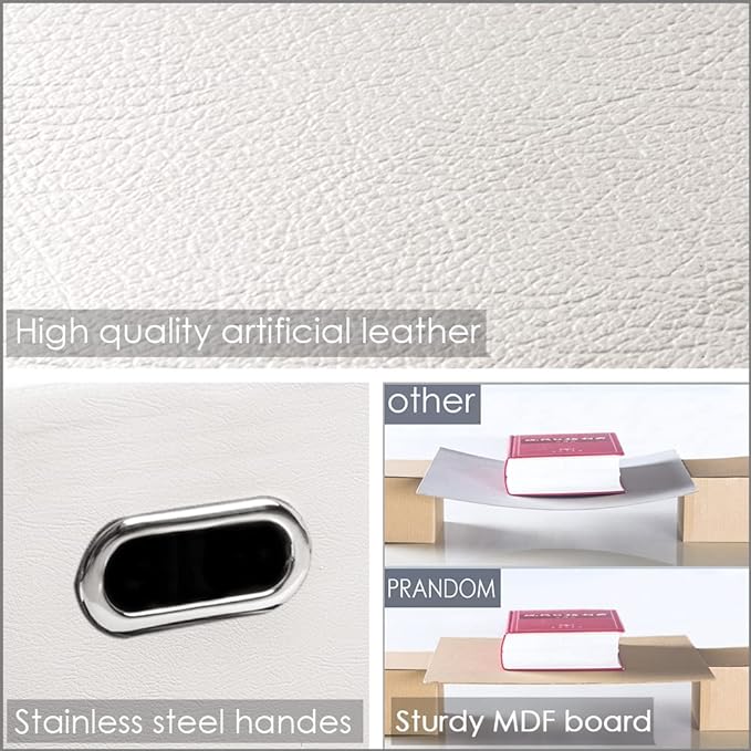 PRANDOM Large Collapsible Storage Box with Lid [1-Pack] Leather Fabric Foldable Storage Bin Organizer Container Basket Cube with Cover for Home Bedroom Closet Office Nursery White (17.7x11.8x11.8)