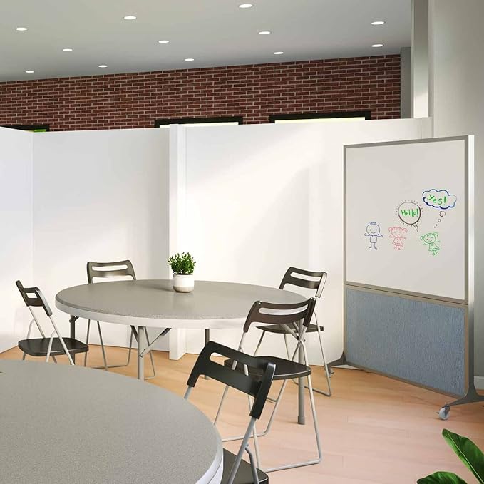 DivideWrite Mobile Whiteboard | Double Sided Dry Erase Board | Portable Office Cubicle Partition | Display for Classrooms, Conference Rooms, Meeting Areas and More | Latte Fabric 5' Wide X 6' Tall