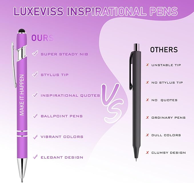 Luxeviss 100 Pcs Inspirational Pens Bulk - Motivational Ink Ballpoint Pen with Quotes Stylus Tip Nurse Gifts for School Coworkers Office Supplies Black Ink