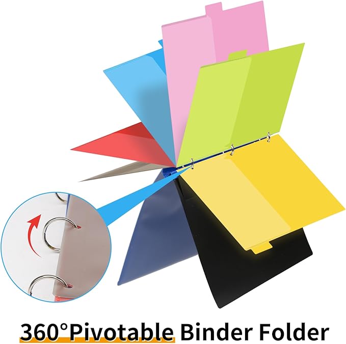 Tashkummy 360 Pivotable Project Organizer, 2 Pack 3 Ring Binder with Colored Tab Dividers with Pockets, Customizable Front Cover Multi Pocket Folder for Home, School, Office - Red