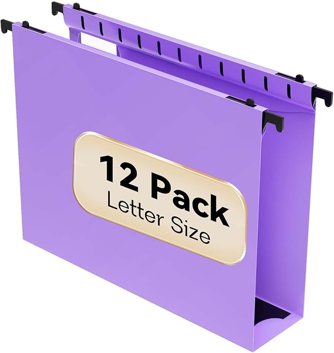 Nordun Extra Capacity Plastic Hanging File Folder Letter Size,12 Pack Reinforced Hang Folders with Heavy Duty 2 Inch Expansion,Durable Hanging Organizer Designed for Bulky Files, Medical Charts