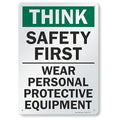 SmartSign - S-2917-AL-14 "Think Safety First - Wear Personal Protective Equipment" Sign | 10" x 14" Aluminum 10" x 14" Non-Reflective Aluminum