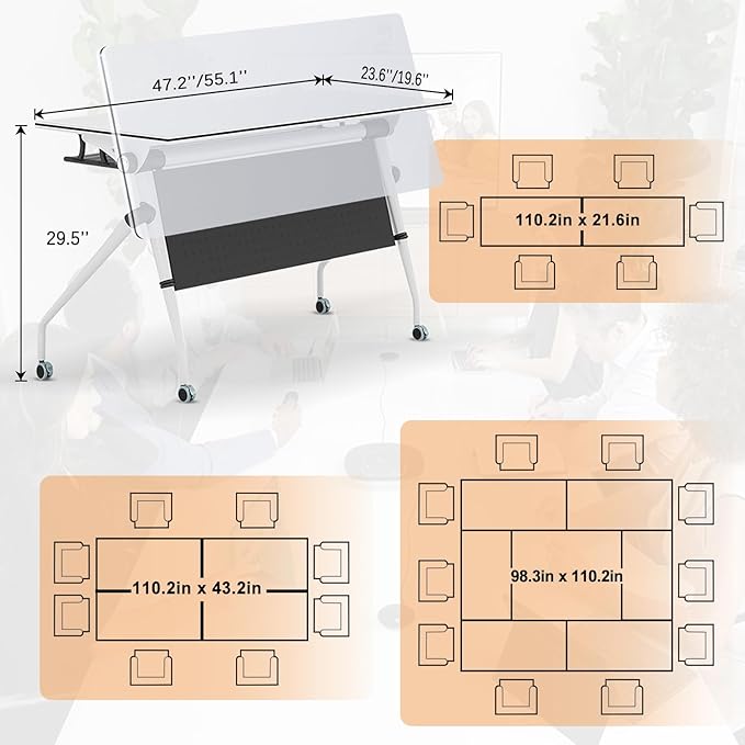 Conference Table,55.1''Folding Conference Room Table for 4-12 People,Mobile Flip Top MeetingTraining Table with Different Coulor and Styles for Offices, Classrooms,Meeting Room (8, 47.2''C)