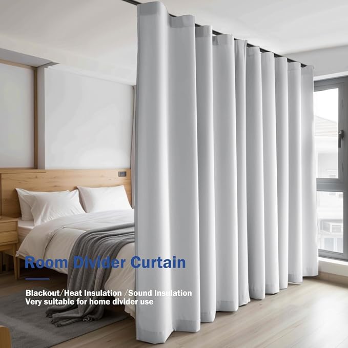 cbsroro Room Divider Blackout Curtain Track Curtains Wall Dividers Panels Screen for Living Rooms Bedroom Office Privacy Partition Separation, W120 × L84 Inch,1 Panel, White