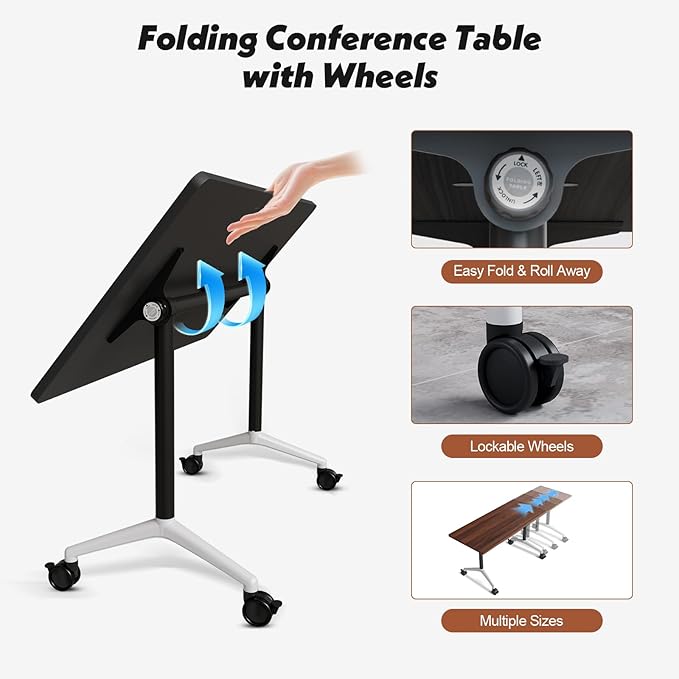 Goakwwuz Conference Room Table, Folding Conference Tables,Thicken Grey Tabletop,Flip Top Wooden Seminar Meeting Room Table for Conference Room Offices (4, Walnut, 47.2“)