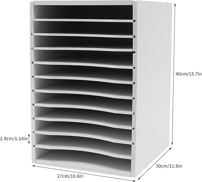 GUEYYSAN Vertical File Storage Rack, 11-Compartment Desktop Sorter Documents Box with Removable Shelves for Studios Office (White)