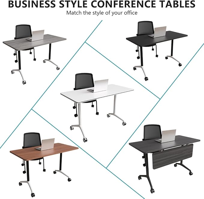 Goakwwuz Conference Room Table, Folding Conference Tables,Thicken Grey Tabletop,Flip Top Wooden Seminar Meeting Room Table for Conference Room Offices (10, Black+White, 70.8”)