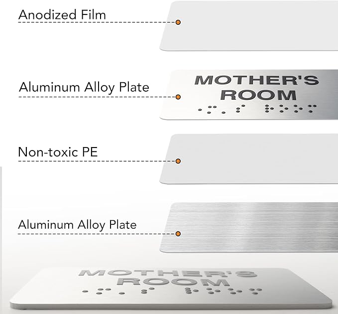 Exit Signs for Business and Office Sign, ADA Signs with Raised Text & Grade 2 Braille, Easy Installation with Adhesive Pad – Brushed Aluminum/Silver