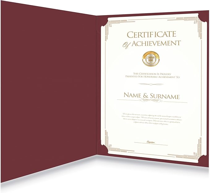 HAUTOCO 30 Packs Certificate Holders, Burgundy Diploma Holders, Document Award Covers Certificate Folders with Gold Foil Border for 8.5x11 Letter Size
