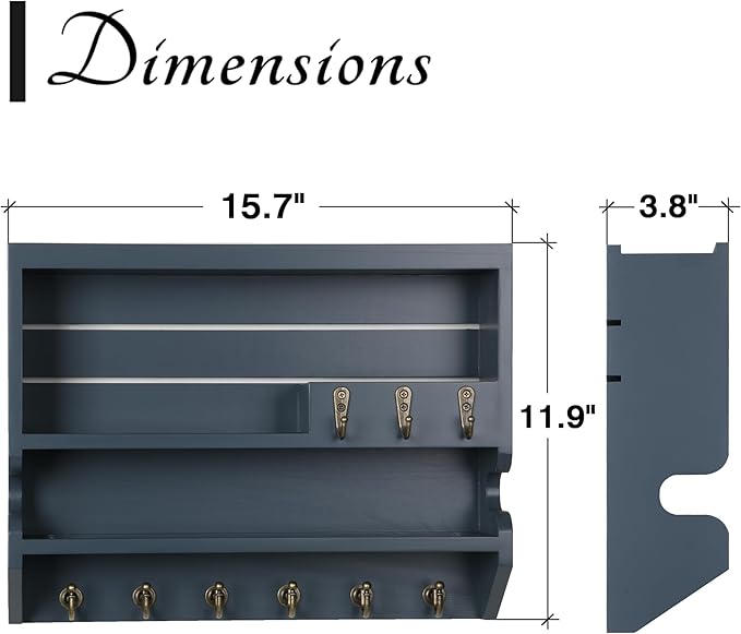 Innovation Key Holder for Wall, Mail Organizer with Key Hooks, Keys Holder on Wall, Gray