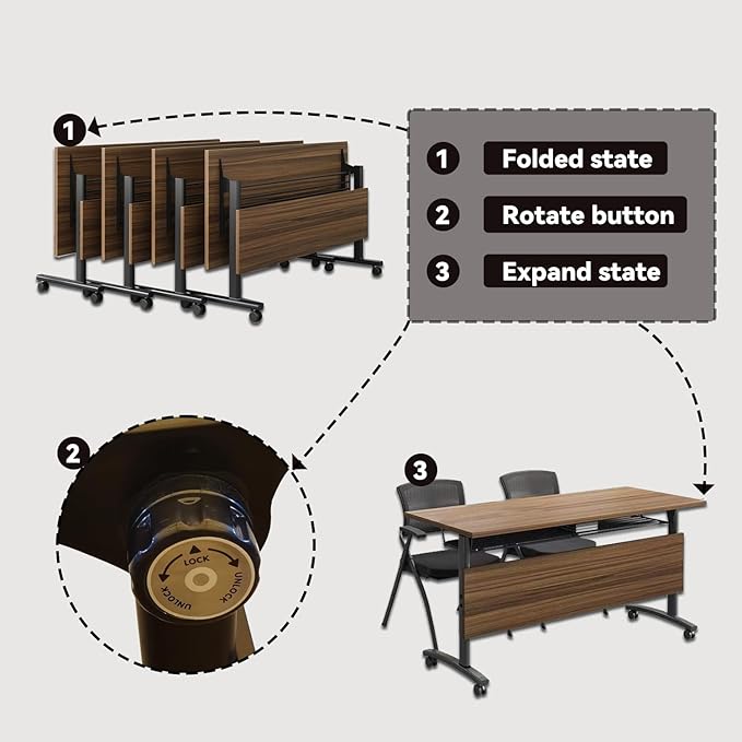Foldable Conference Table,Modern Mobile Meeting Table with Silent Wheels,Mobile Training Tables for Training Rooms,Rolling Conference Room Tables for Office,Classroom (6pack 70.8 * 21.6 * 29.5)