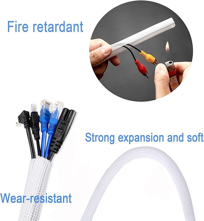 QCSIW 1/4" x100ft Split Sleeve Wire Loom Tubing - Cat-Proof Cord Protector for USB, Power, Audio/Video Cables | Chew-Resistant Sleeving, Easy Install, White