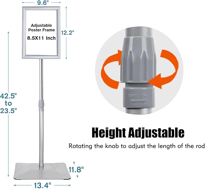 Golemas Adjustable Sign Stand for Display, with Upgraded Iron Base, Pedestal Floor Signage Stand Holder for Outdoor or Indoor Advertising (8.5 x 11, Silver 3Pack)