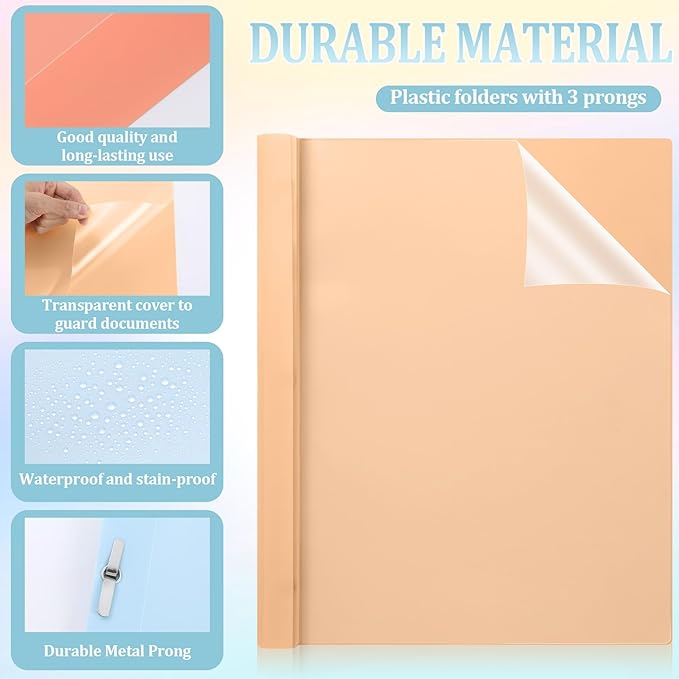 24 PCS Retro Plastic Report Covers with 3 Prongs Clear Front Presentation Folders 3 Prong Folders for Resume Portfolio Document Report Letter Proposal School Classroom Office Supplies (Vintage)