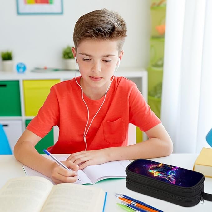HiGaits Pencil Case for Boys,Multi-Slot Large Capacity Pencil Pouch with Soft Zipper, Durable Pen Box Dog