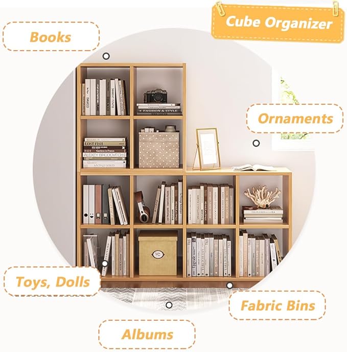 NELYE 6 Cube Organizer Bookcase - Fabric Storage Bins Container, Open Shelf Simple Compartments Bookshelf, White
