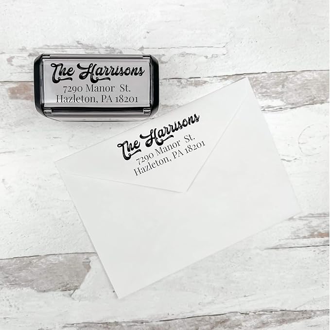 Self Inking Modern Address Stamps | Custom Return Address Stamper (Antique Script, Xtra Large)