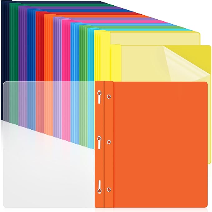 Feifeiya 48 Pack Plastic Report Covers with 3 Prongs Presentation Folders Bulk, 100 Sheet Capacity, Clear Front Report Covers for Presentation Document Paper School Office Supplies (Colorful)